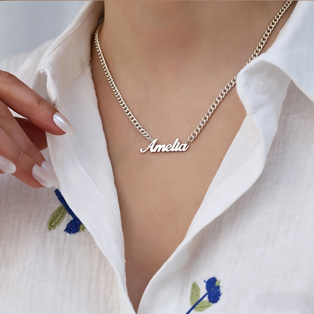 Women's Custom Name Stainless Steel Cuban Chain Pendant Necklace